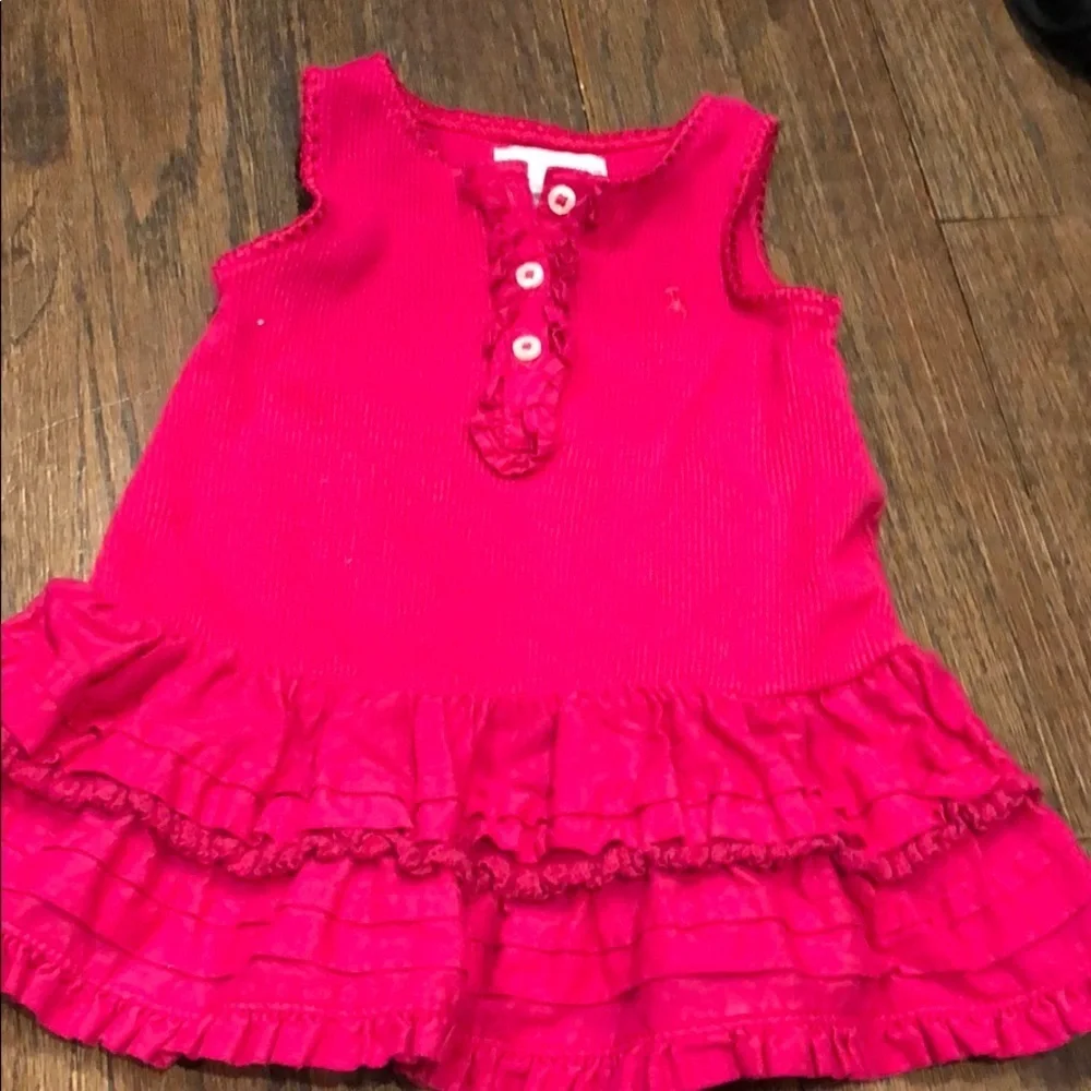 Vibrant Polo Ralph Lauren Pink Ribbed Ruffle Dress - Size 3M